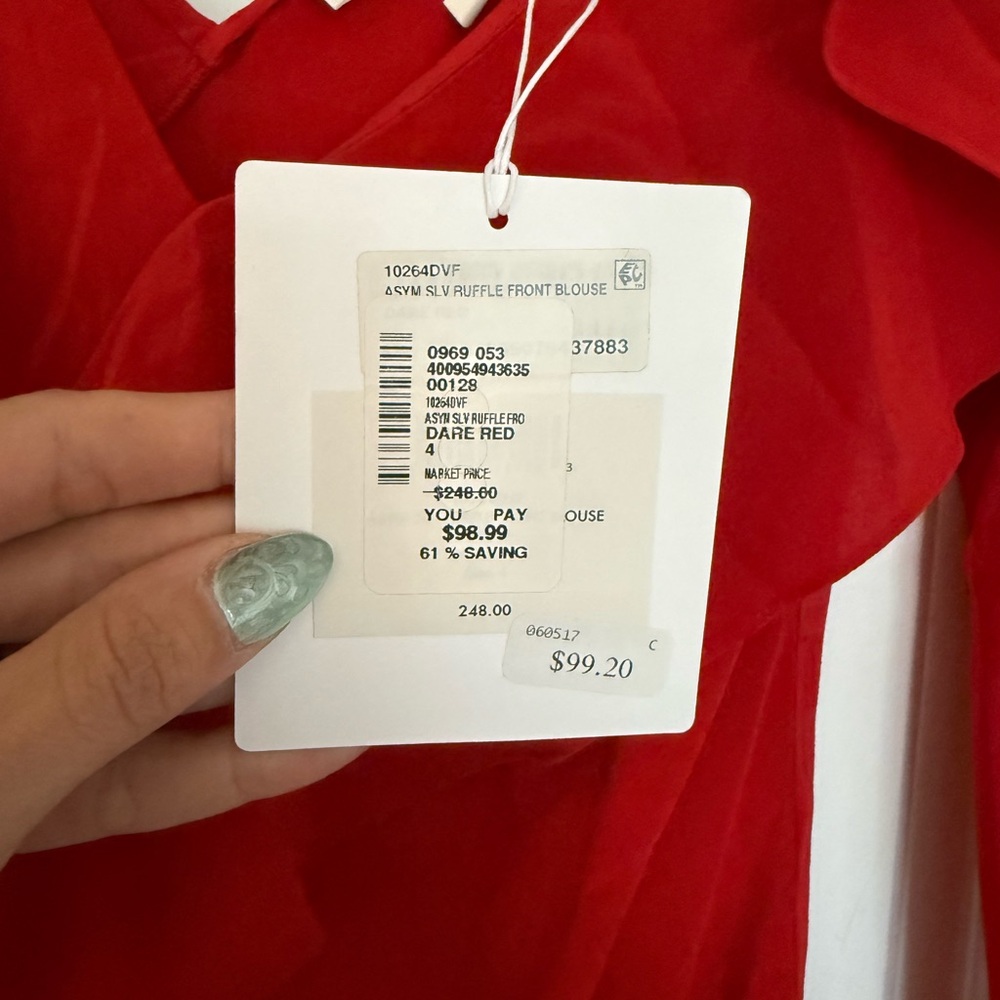 NWT Diane Von Furstenberg One-Shoulder Red Ruffle Blouse Top 4 - Picture 3 of 6